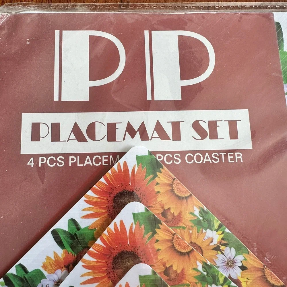 Vintage NEW Sunflower Placemat Set 4 Placemats 4 Coasters Floral Yellow SEALED